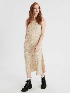 American Eagle Floral Cutout Back Midi Maxi Dress Sage Green NWT Large L